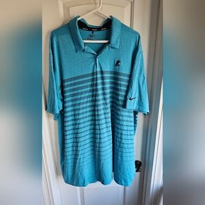 Nike Disney Men's Teal and Dark Blue Striped Polo Shirt